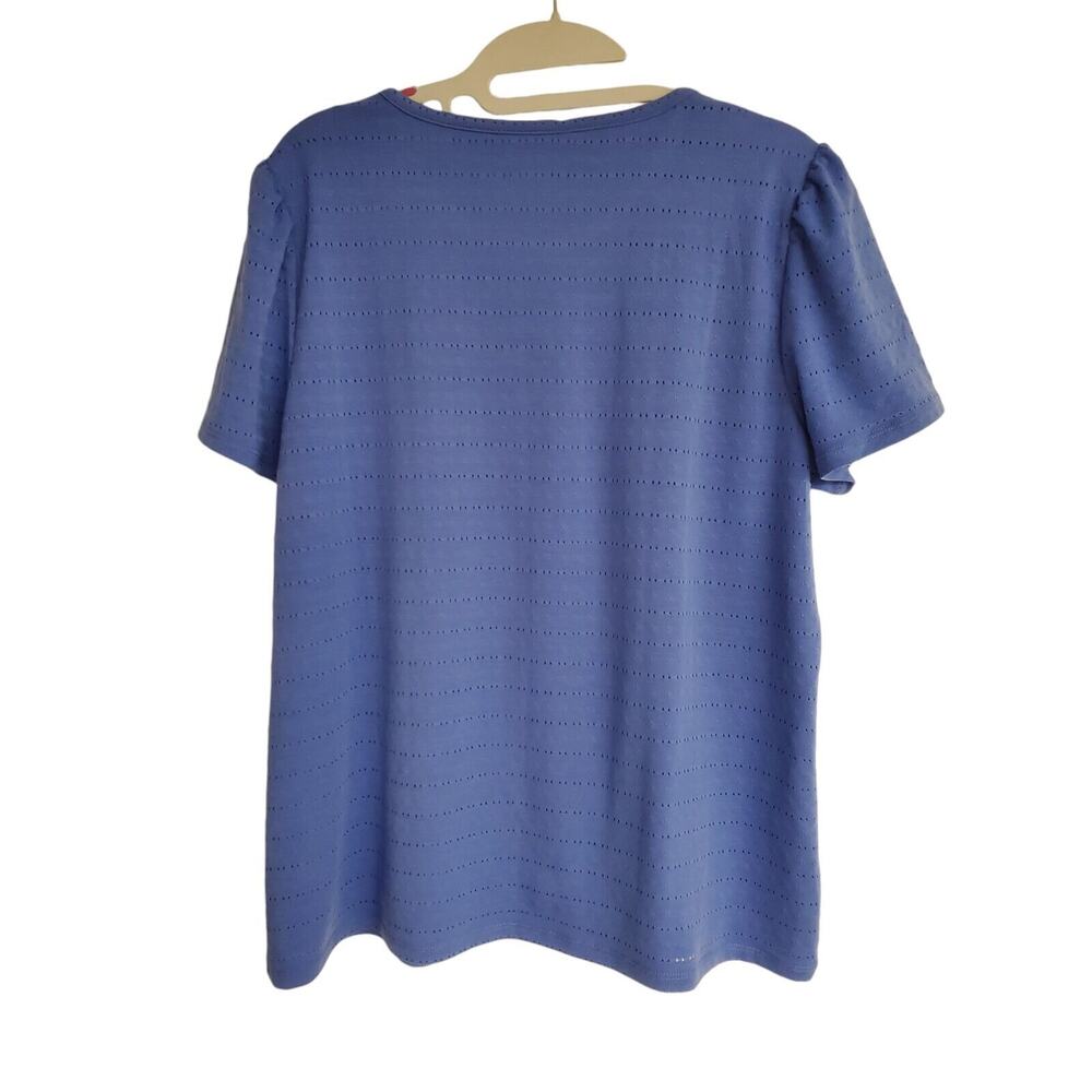 Women's Rafaella Blue Eyelet Striped Lined Blouse | Size Large - Picture 2 of 9